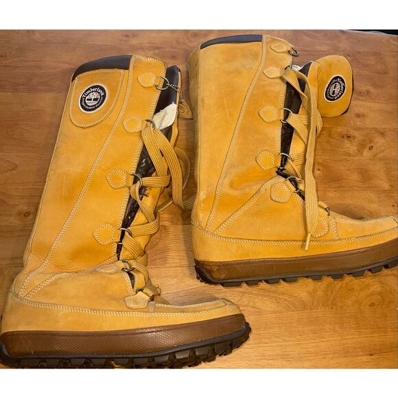 Timberland Lace Up Knee High Boots Shearling Lining Size 8.5 - Picture 2 of 10
